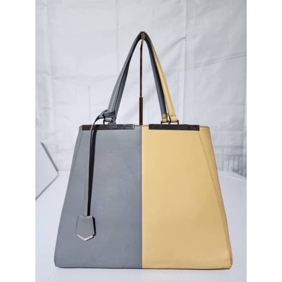 Authentic FENDI Vitello Elite Bi Color 3Jours Tote Argento Grey/Yellow - Picture 1 of 16